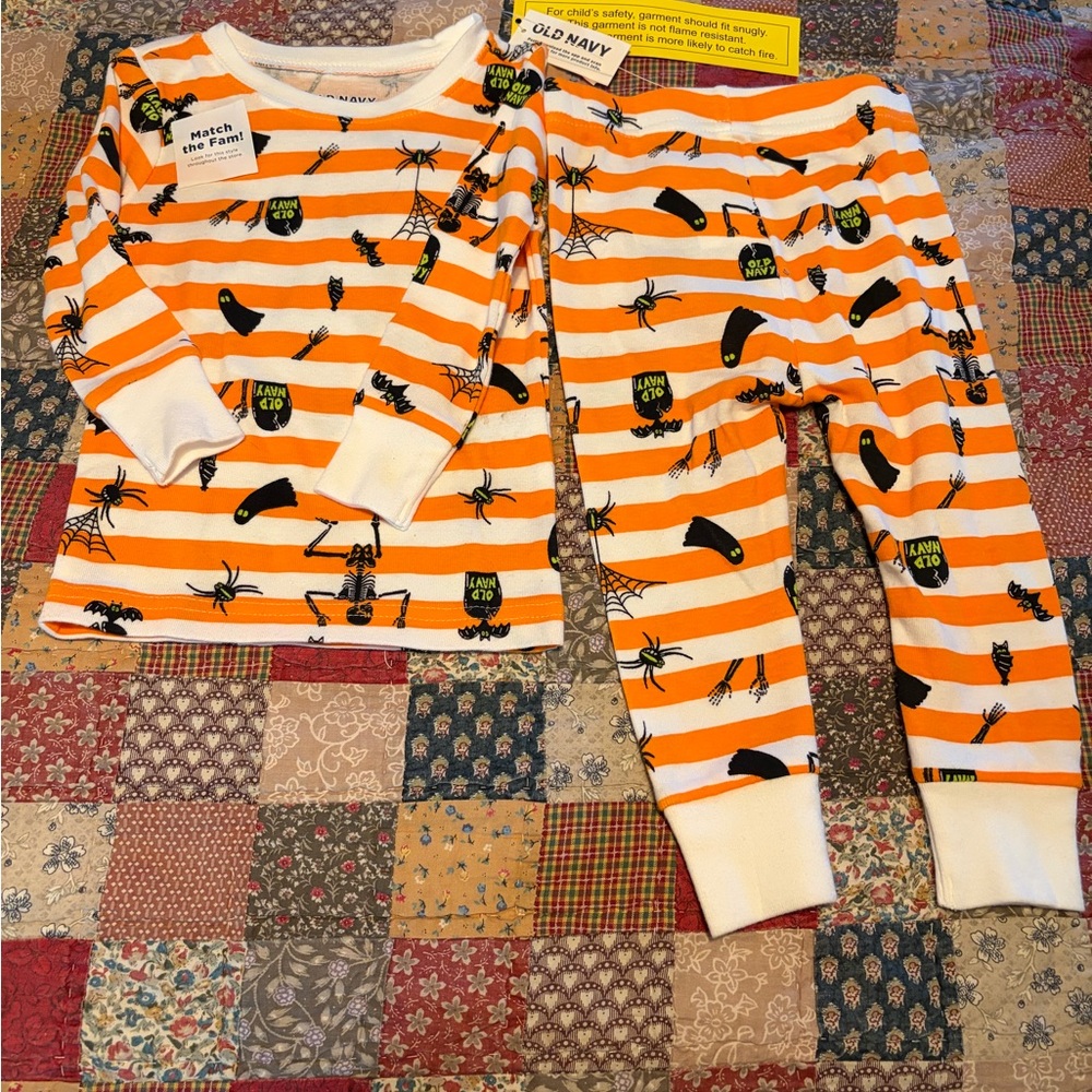 Old Navy Kids Striped Halloween Pajama Set - Orange and White
